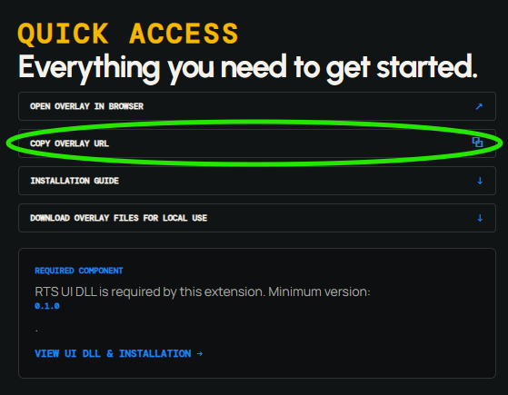 RTS copy overlay URL button screenshot