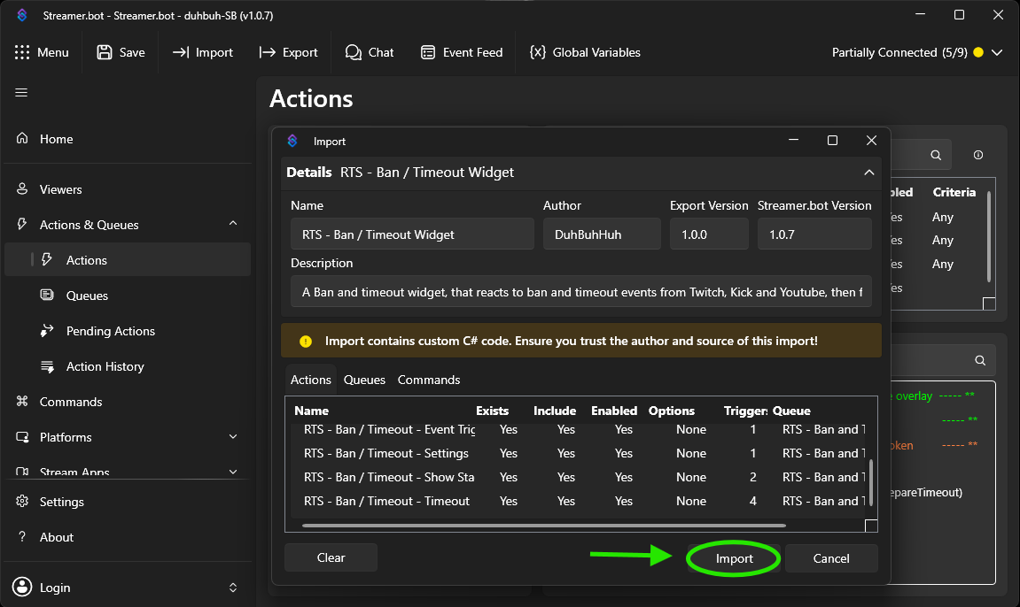Streamer.bot import confirmation dialog