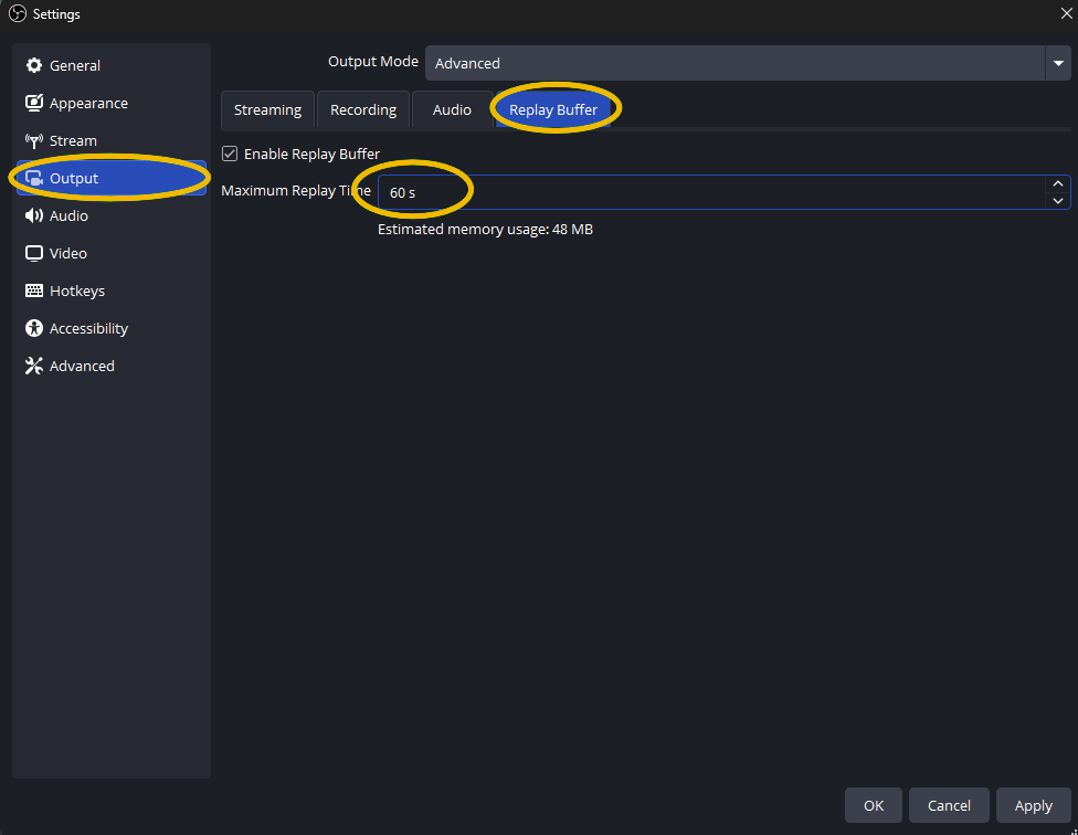 Configure OBS Replay Buffer