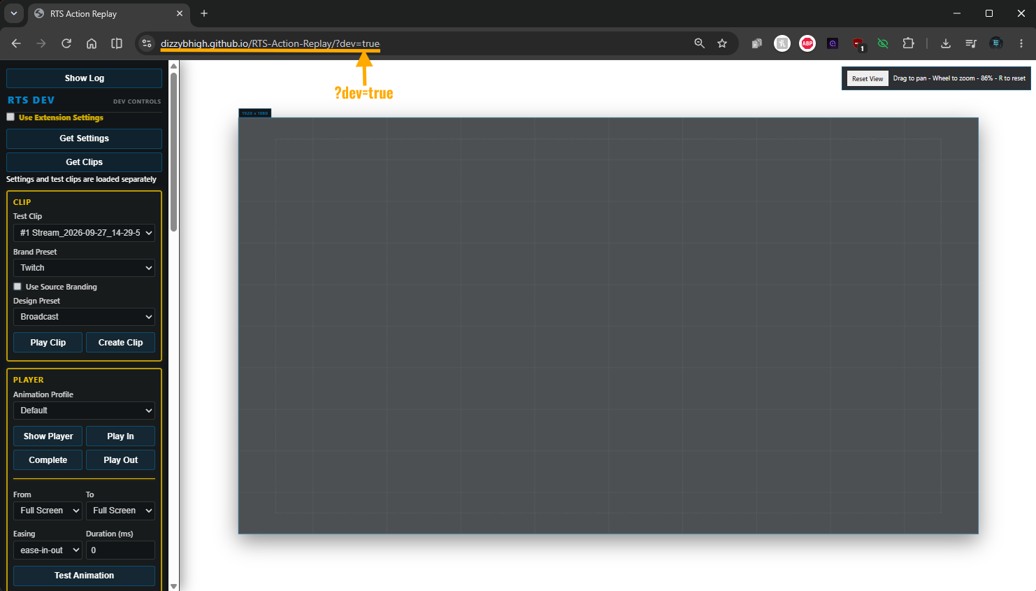 Send the configuration to the dev overlay