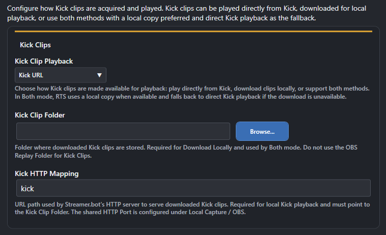 Screenshot for Kick Clip settings