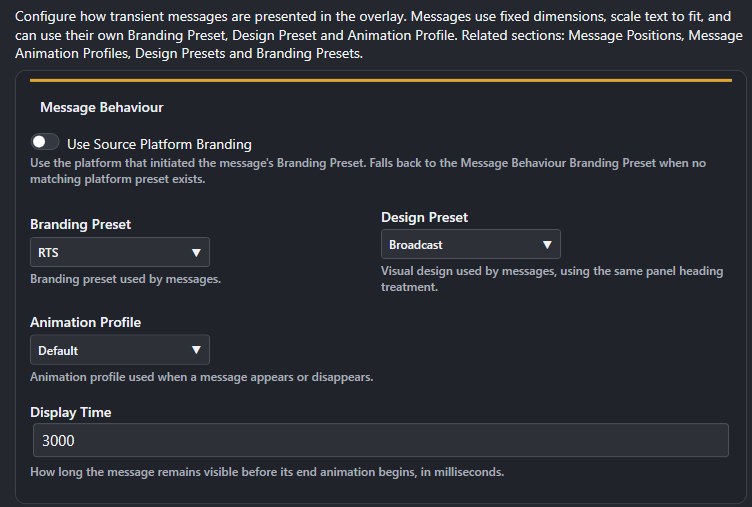 Screenshot for Message Behaviour settings