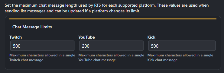 Screenshot for Chat Message Limits settings