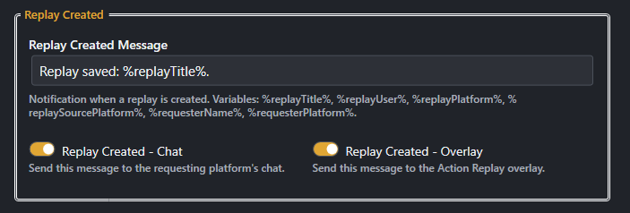 Screenshot for Replay Created settings