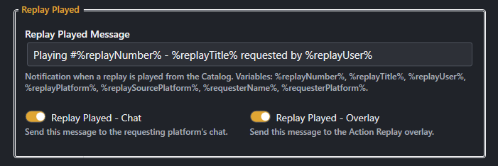 Screenshot for Replay Played settings