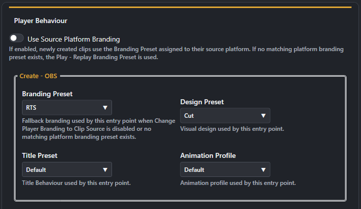 Screenshot for Player Behaviour Create settings