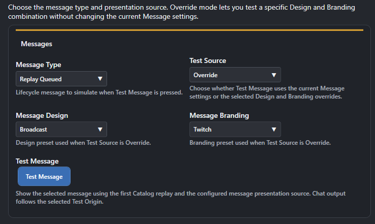 Screenshot for Messages Testing options