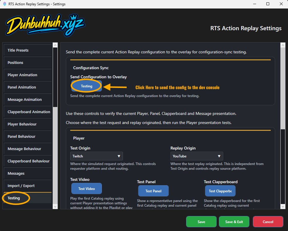 Send the configuration to the dev overlay